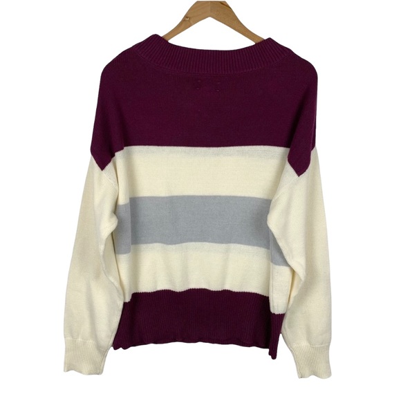 Lucky Brand Burgundy, Grey & Winter White Color-block Boatneck Sweater Size L - Picture 6 of 15